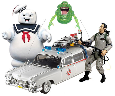 Vintage Ghostbusters Action Figures, Ecto-1 Car, Slimer Toy, Stay Puft Marshmallow Man Figure